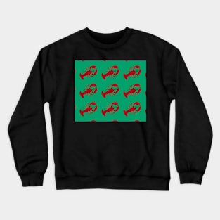 Red Lobsters on Green Background Lobster Sea Life Animal Boat Life Crewneck Sweatshirt